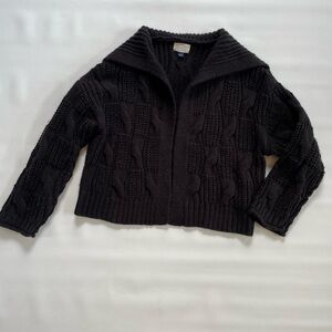 Oversized Chunky Knit Black Sweater Cardigan Large Universal Thread